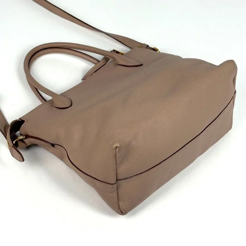 Prada Logo Handbag 2-Way Shoulder Bag Handbag Leather Beige - Picture 2 of 8